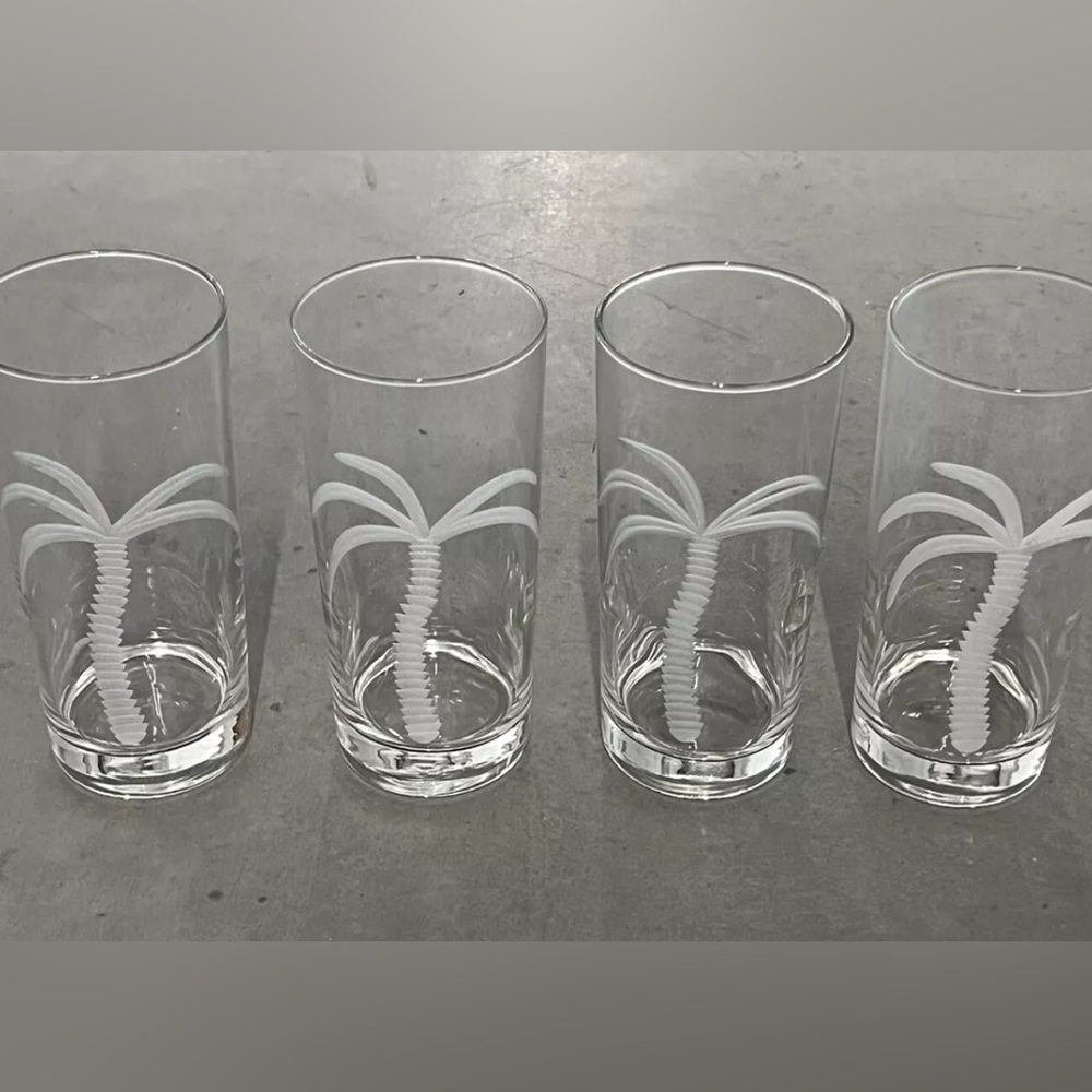 Set of 4 Etched Palm Tree Tall Highball Glasses by Rolf 🌴